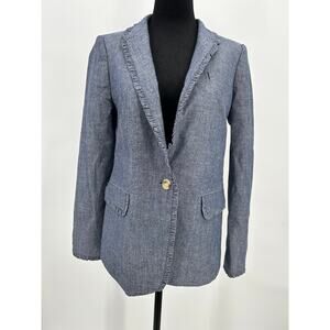 J Crew Regents Chambray Ruffle Edge Blazer Size 6